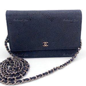 Authentic CHANEL Lace Embossed Wallet-on-the-chain WOC Crossbody Flap bag